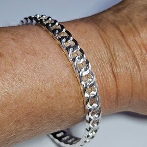 Silver Tone Bangle Bracelet 8" Chain Chunky